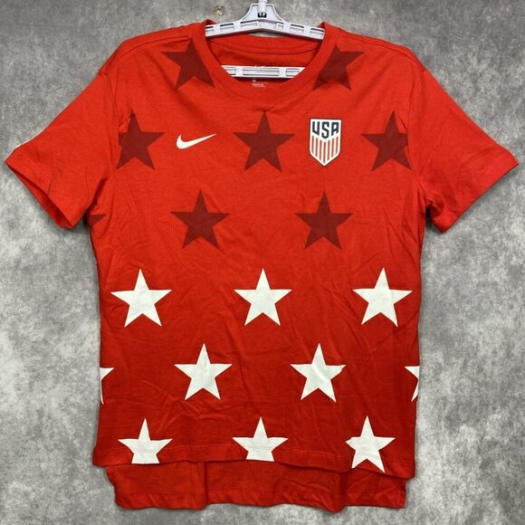 Nike TEE National Soccer Team Hi-Lo Althletic Cut Size Women’s Medium Red Stars - Picture 1 of 7